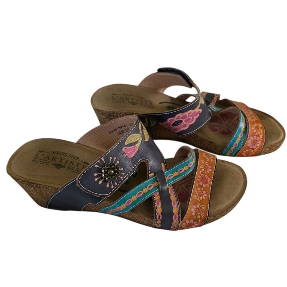 L'Artiste Spring Step Brady Women's Colorful Wedge Sandal 41 10 Cork Floral